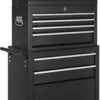 Set of Two Black Multi-Tier Steel Eight Drawer Rolling Storage Cabinet With Lid
