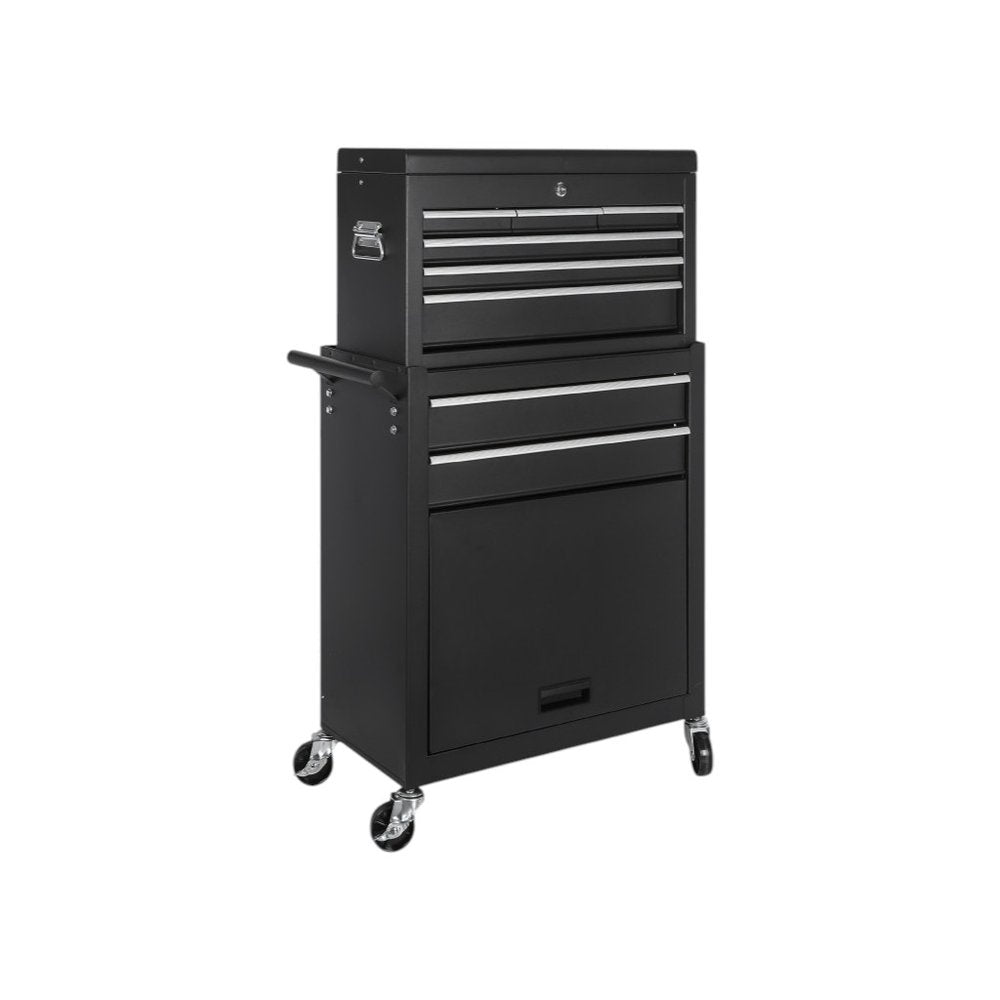 Set of Two Black Multi-Tier Steel Eight Drawer Rolling Storage Cabinet With Lid