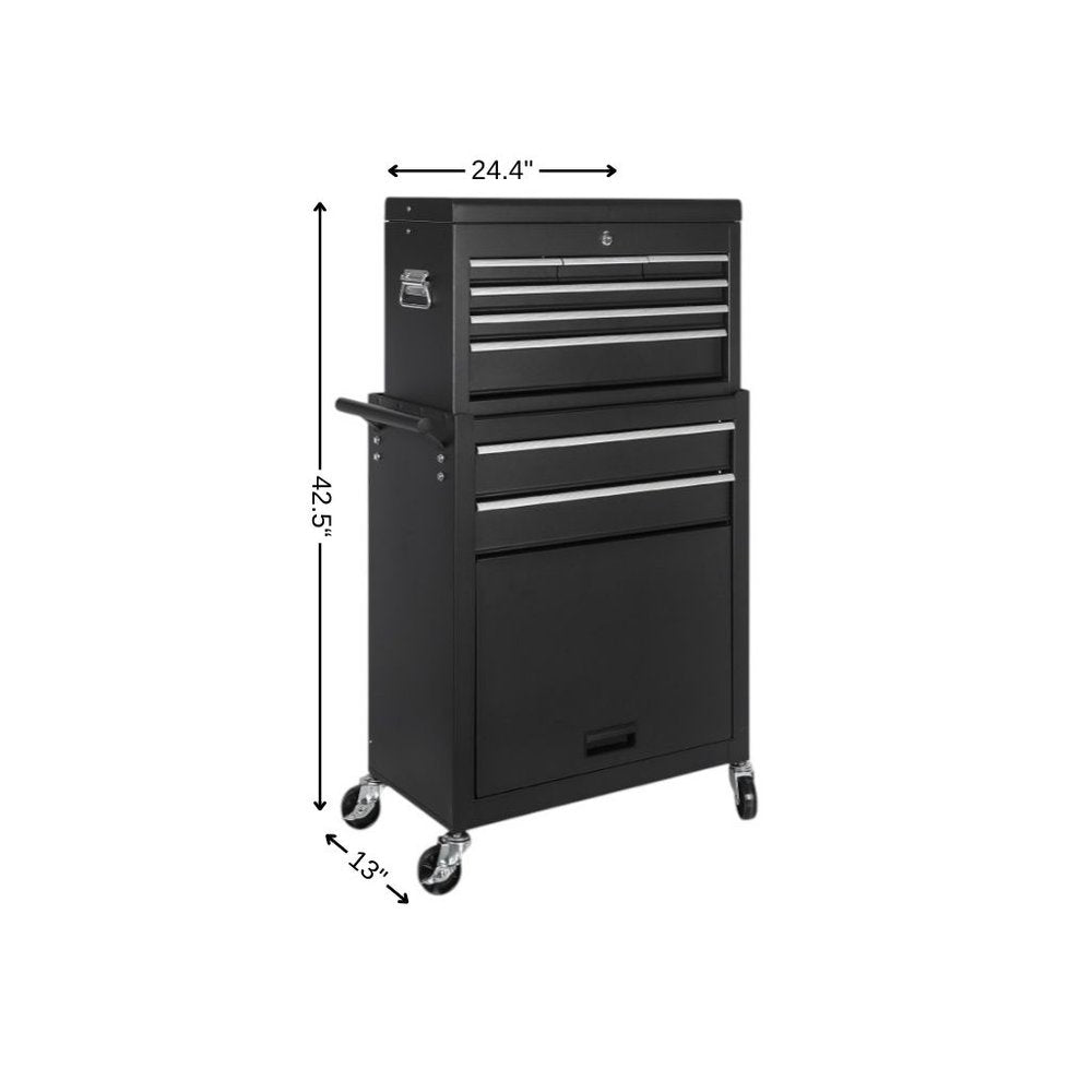 Set of Two Black Multi-Tier Steel Eight Drawer Rolling Storage Cabinet With Lid