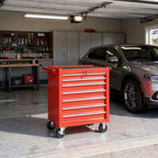 24" Red Multi-Tier Steel Four Drawer Rolling Storage Cabinet With Lid
