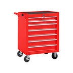 24" Red Multi-Tier Steel Four Drawer Rolling Storage Cabinet With Lid