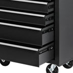 15" Black Multi-Tier Steel Five Drawer Rolling Storage Cabinet With Lid