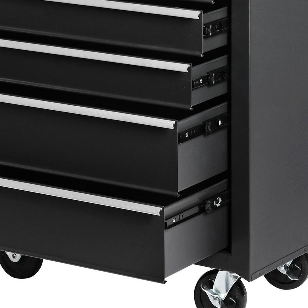 15" Black Multi-Tier Steel Five Drawer Rolling Storage Cabinet With Lid