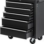 15" Black Multi-Tier Steel Five Drawer Rolling Storage Cabinet With Lid
