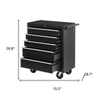 15" Black Multi-Tier Steel Five Drawer Rolling Storage Cabinet With Lid