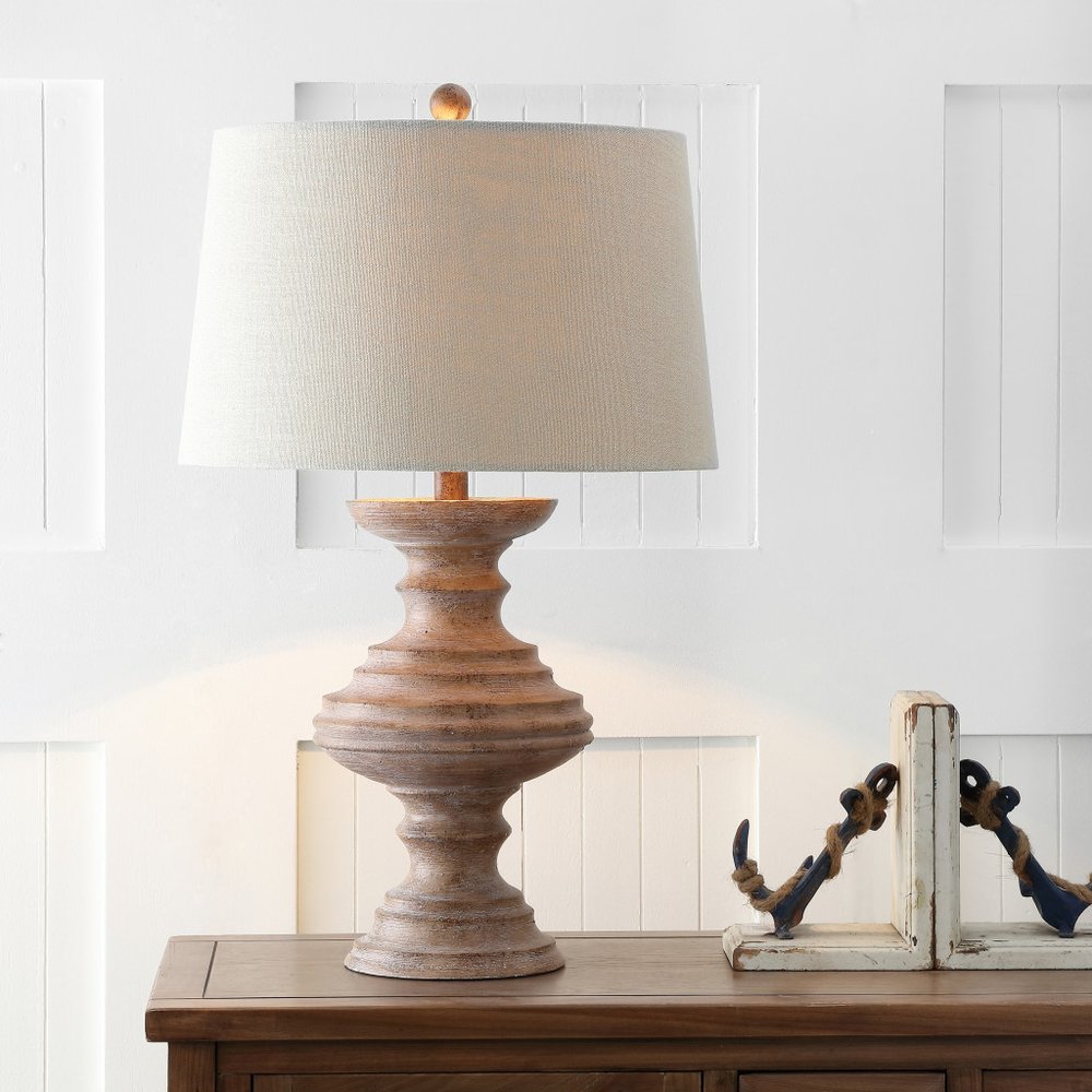 27" Brown Urn Bedside Lamp With Drum Shade