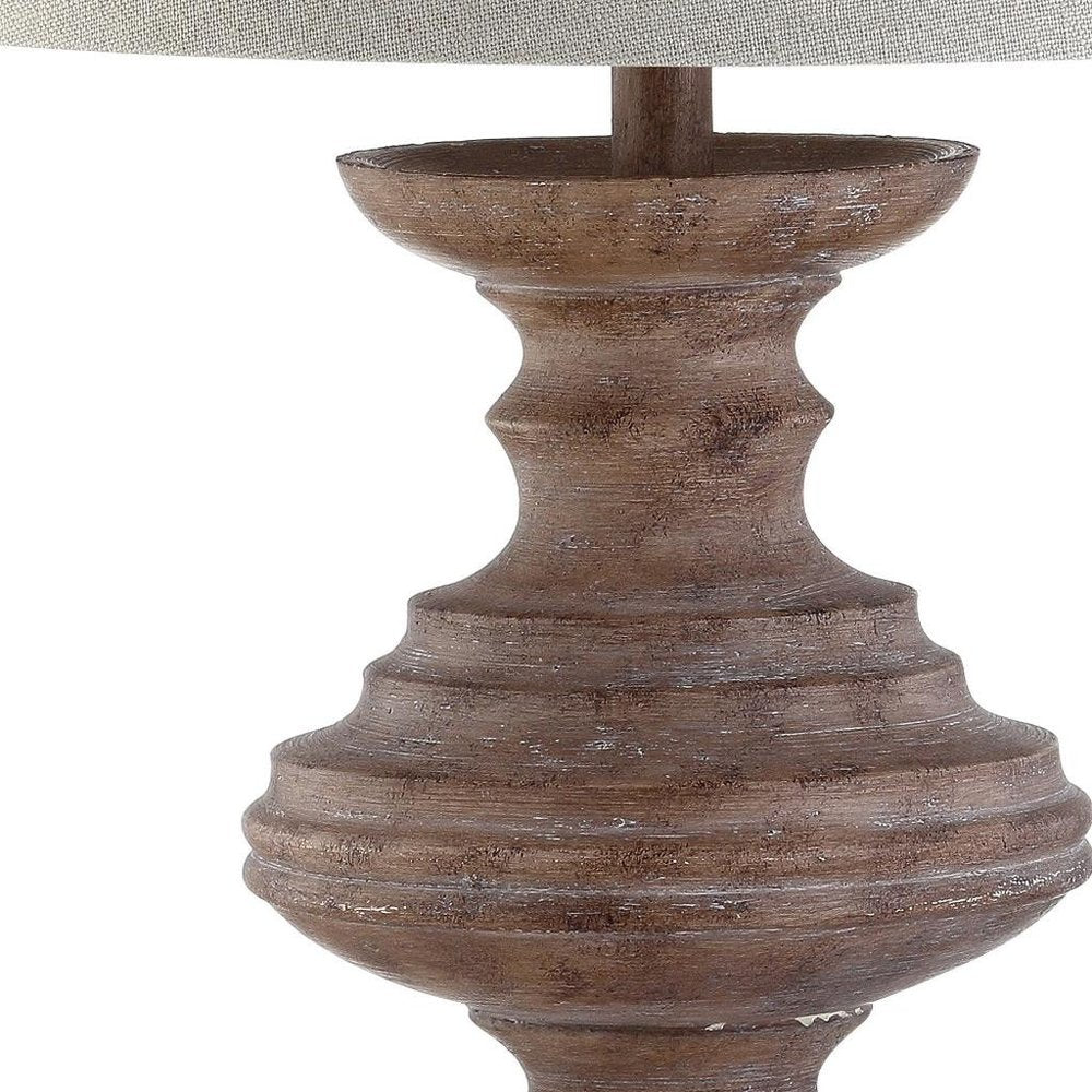 27" Brown Urn Bedside Lamp With Drum Shade