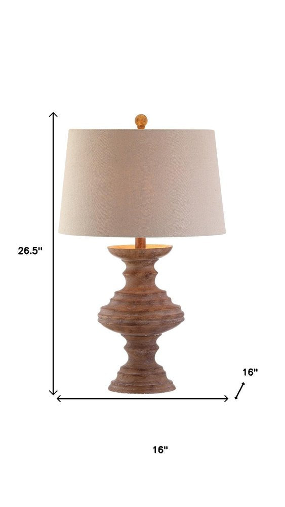 27" Brown Urn Bedside Lamp With Drum Shade
