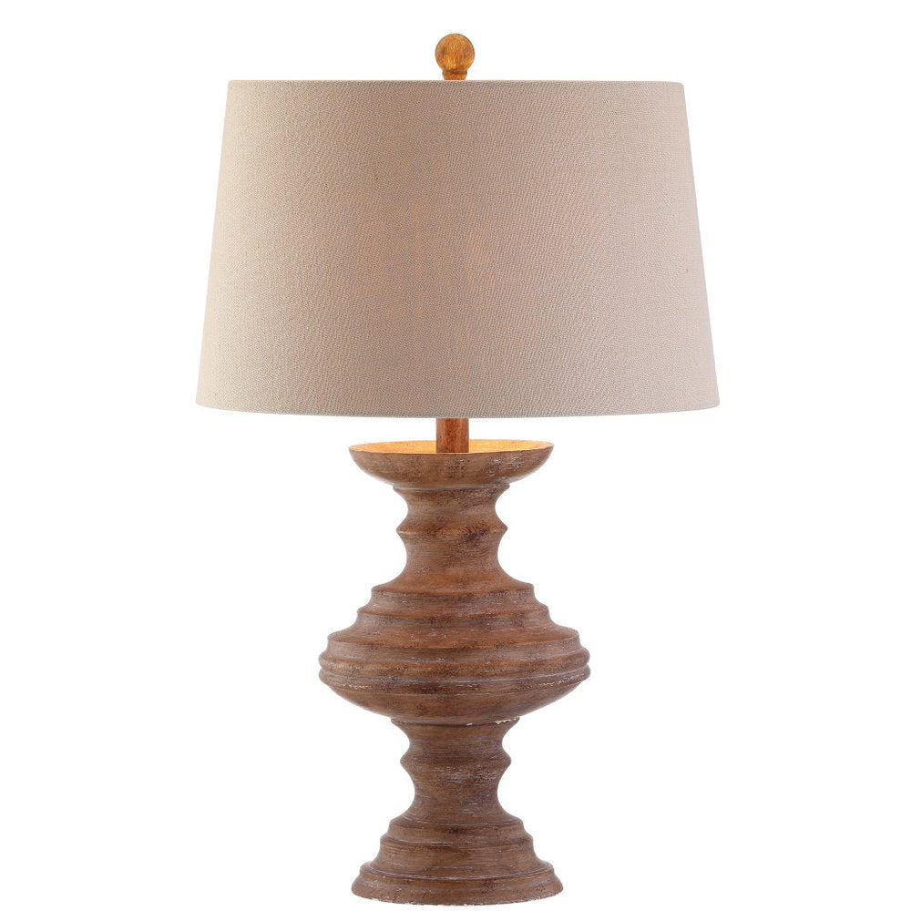 27" Brown Urn Bedside Lamp With Drum Shade