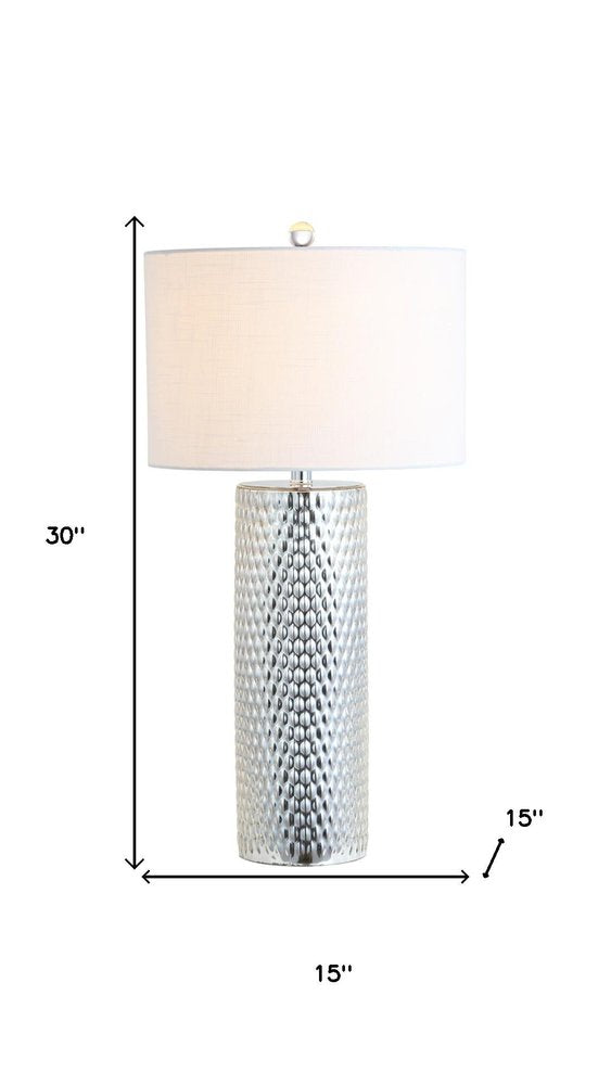 30" Silver Table Lamp With Drum Shade