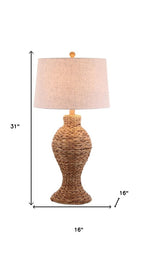 31" Natural Water Hyacinth Urn Table Lamp With Drum Shade