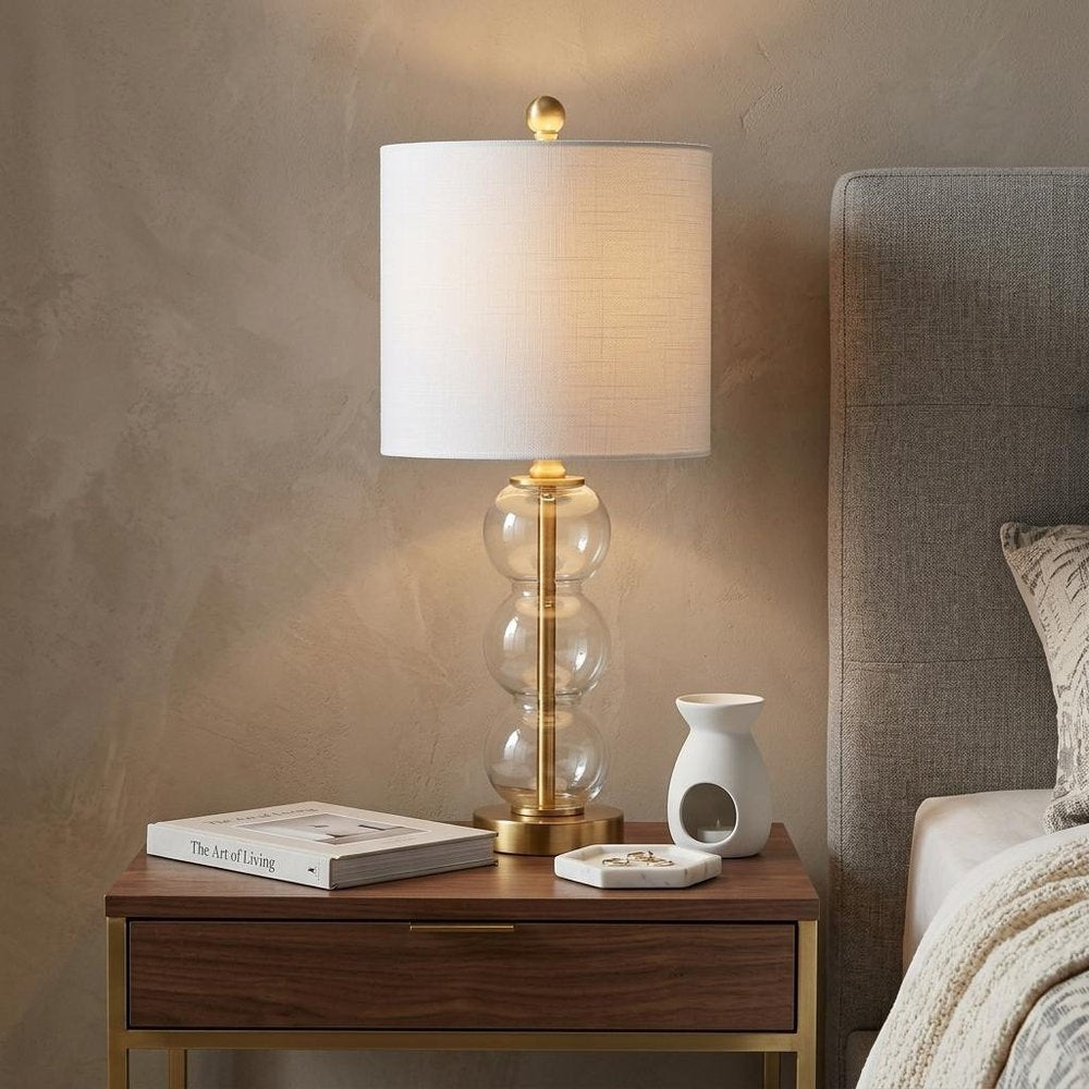 21" Clear And Gold Table Lamp With Drum Shade