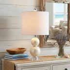 19" Clear And Off White Globe Table Lamp With Drum Shade