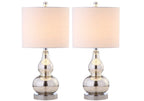 Set of Two 21" Silver Gourd Table Lamps With Drum Shades