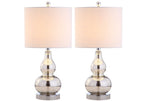 Set of Two 21" Silver Gourd Table Lamps With Drum Shades