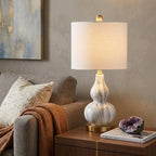 21" Gold Gourd Table Lamp With Drum Shade