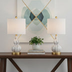Set of Two 21" Gold Gourd Desk Lamps With Drum Shades