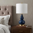 21" Gold Gourd Desk Lamp With Drum Shade