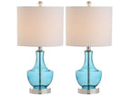 Set of Two 20" Turquoise Gourd Bedside Lamps With Drum Shades