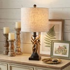 21" Brown Table Lamp With Drum Shade