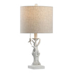 21" Antiqued White Antlers Desk Lamp With Drum Shade