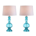 Set of Two 29" Blue Urn Table Lamps With Drum Shades