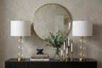 Set of Two 27" Gold Novelty Table Lamps With Drum Shades
