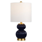 20" Navy Blue And Gold Gourd Table Lamp With Drum Shade