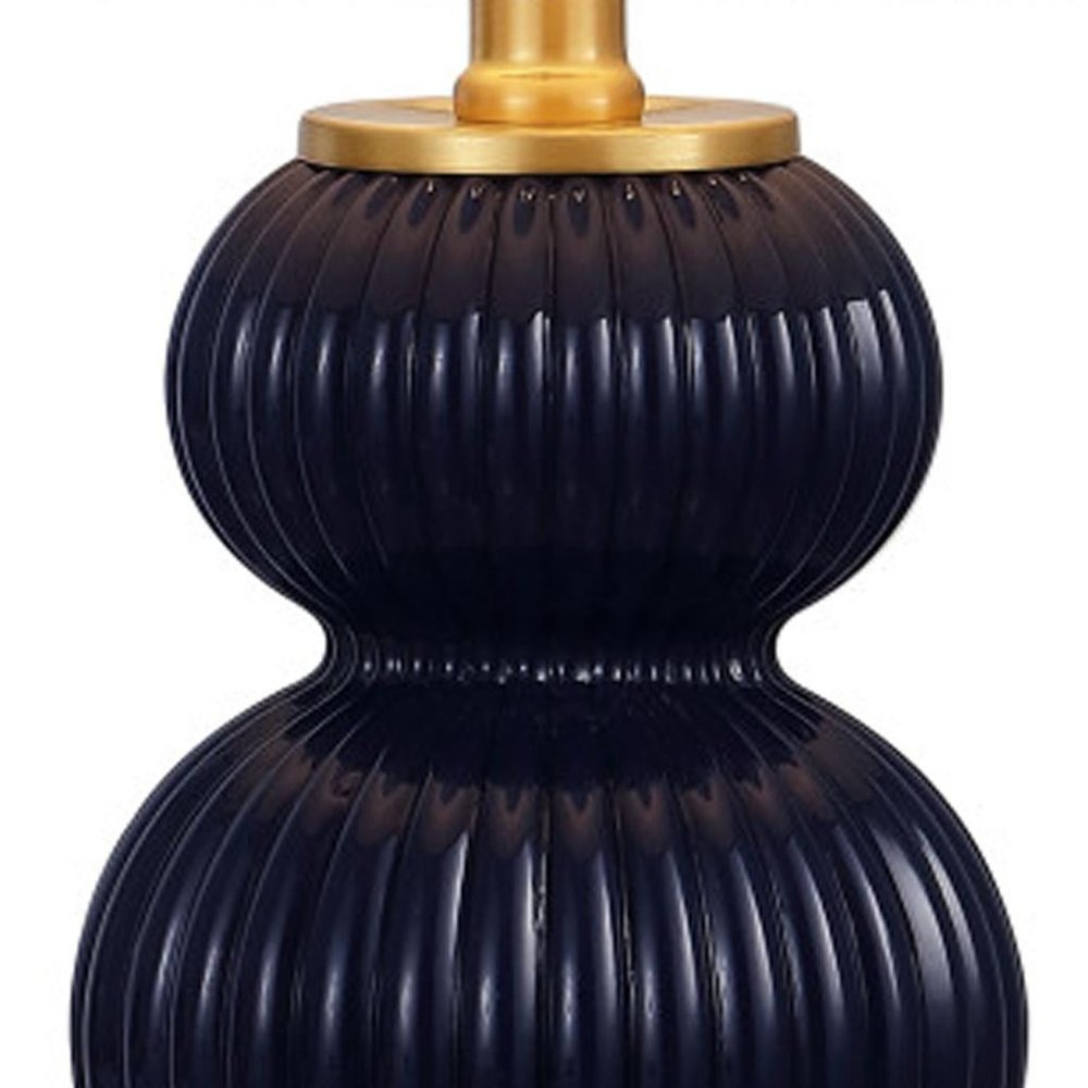 20" Navy Blue And Gold Gourd Table Lamp With Drum Shade