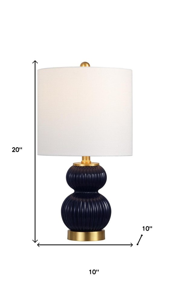 20" Navy Blue And Gold Gourd Table Lamp With Drum Shade