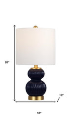 20" Navy Blue And Gold Gourd Table Lamp With Drum Shade