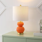 20" Gold Gourd Table Lamp With Drum Shade