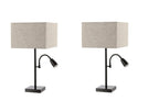 Set of Two 26" Antiqued Bronze Swing Arm Table Lamps With Square Shades