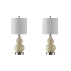 Set of Two 22" Silver Gourd Table Lamps With Drum Shades