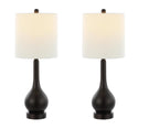 Set of Two 24" Antiqued Bronze Gourd Table Lamps With Drum Shades