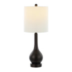 Set of Two 24" Antiqued Bronze Gourd Table Lamps With Drum Shades