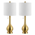 Set of Two 24" Gold Gourd Table Lamps With Drum Shades