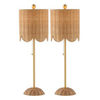 Set of Two 28" Brown Table Lamps With Drum Shades