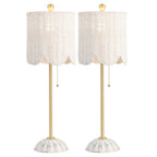 Set of Two 28" White Table Lamps With Drum Shades