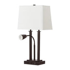24" Antiqued Bronze Swing Arm Novelty Table Lamp With Shade