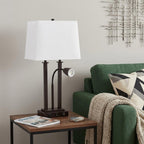 24" Antiqued Bronze Swing Arm Novelty Table Lamp With Shade