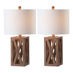 Set of Two 22" Brown Table Lamps With Drum Shades