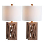 Set of Two 22" Brown Table Lamps With Drum Shades
