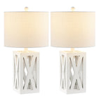Set of Two 22" White Table Lamps With Drum Shades