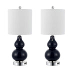 Set of Two 22" Silver Gourd Table Lamps With Drum Shades