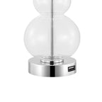 Set of Two 22" Clear And Silver Double Gourd USB Lamps With Drum Shades