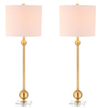 Set of Two 35" Clear And Brass Table Lamps With Drum Shades