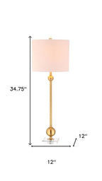 Set of Two 35" Clear And Brass Table Lamps With Drum Shades