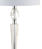 Set of Two 27" Clear And Silver Bedside Lamps With Drum Shades