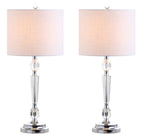 Set of Two 27" Clear And Silver Bedside Lamps With Drum Shades